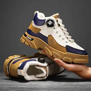 Men's warm high-top winter work boots featuring plush fleece lining and rotating buckle closure