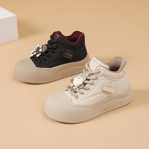 Stylish women's thick-sole bread sneakers with cute cartoon ornaments for winter