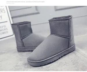 Classic grey suede winter snow boots featuring warm fleece lining and anti-slip thick soles