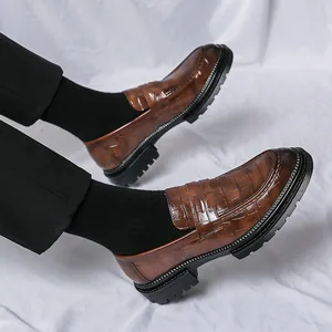 Heren Retro Krokodillenpatroon Leren Loafers Veegkleur Zakelijk Casual Slip-on Schoenen Dikke Zool Antislip Outdoor Schoenen