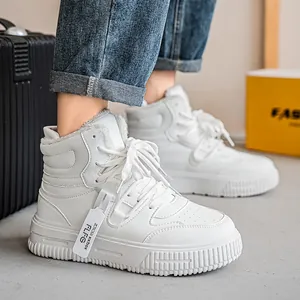 Scarpe Alte in Cotone Invernali per Uomo Donna Sneakers Plateau Suola Spessa Foderate in Pile Caldo Bianche Scarpe da Board Casual Unisex Calzature di Tendenza