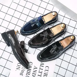 Elegant men's patent leather loafers with velvet accents and tassels in multiple colors