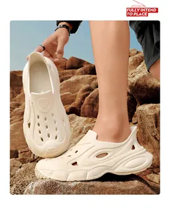 Men's cream breathable clogs with thick non-slip soles for outdoor beach and hiking use