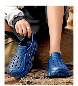 Men's blue non-slip foam clogs for summer outdoor beach and water activities detail view.