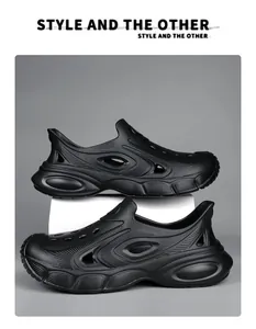 Professional black men's outdoor clogs with thick anti-slip sole for beach and water use