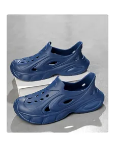 Deep blue men's foam clogs with thick anti-slip sole and breathable holes