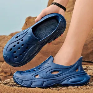 Navy blue men's breathable non-slip water clogs for outdoor beach and hiking activities