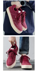 Detailed view of maroon low-top canvas sneakers with white vulcanized soles