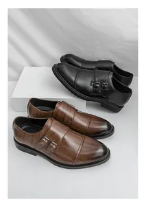 Elegante Herren-Doppelmonkschuhe in Schwarz und strukturiertem Braun-Finish