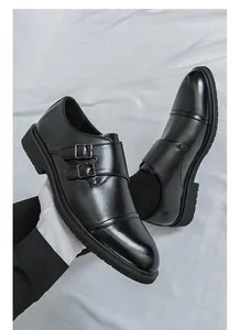 Elegante schwarze Herren Doppel-Monkschuh aus Leder für formelle Geschäftshochzeit