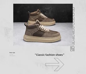 Detailed side view of stylish brown men's high-top breathable mesh casual retro shoes
