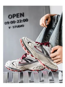 Close-up of the breathable mesh and thick sole on these stylish chunky men's sneakers