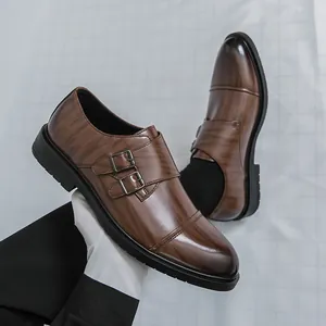 Elegante braune Business-Schuhe mit doppelter Mönchsschnalle in Holzmaserung für Hochzeiten