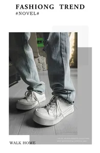Men's low-top white platform sneakers featuring a trendy thick sole for height.