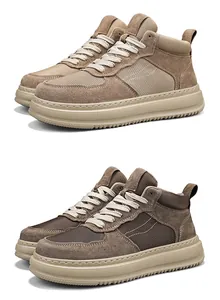 Breathable mesh men's casual fashion sneakers in tan and dark brown color options for autumn