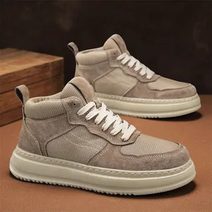 Stylish men's breathable mesh high-top casual sneakers in earthy khaki and beige
