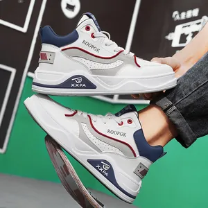 Sneaker alte da uomo con suola spessa, scarpe casual da skate bianche e blu scuro