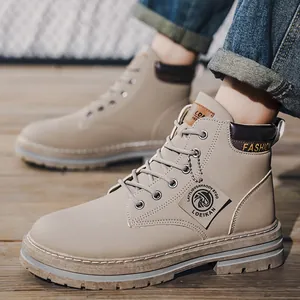 Men's khaki Martin boots with non-slip thick sole for outdoor hiking and winter fashion