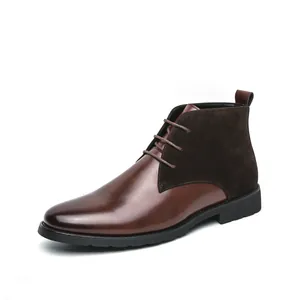 Stivaletti stringati da uomo eleganti in pelle marrone e patchwork di pelle scamosciata