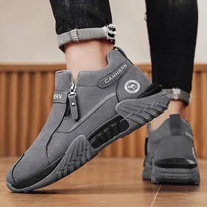 Herren High-Top Winter Schneestiefel Kunstleder Warm Mode Lässig Sneakers Künstlicher Plüsch Gefüttert Seitlicher Reißverschluss Rutschfest Outdoor Schuhe