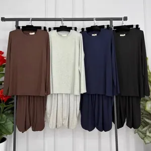 Ensembles de détente pour femmes à manches longues et pantalon large en 4 couleurs.