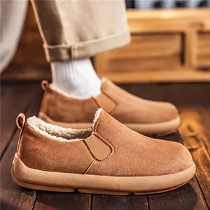 Men's winter vintage warm plush lined snow boots with thickened slip-on rubber sole