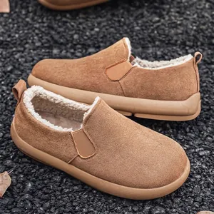 Warm fleece-lined slip-on men's winter shoes with soft suede finish and thick lining.