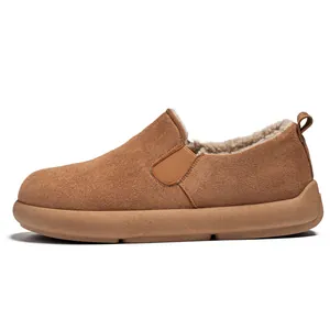 Cozy men's winter warm fleece-lined slip-on snow boots in retro brown suede style