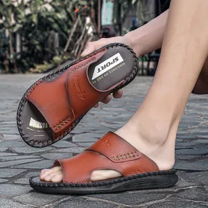 Sandales de plage décontractées en cuir marron pour hommes