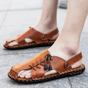 Sandali da Spiaggia Doppio Uso Casual Outdoor da Uomo Cucito a Mano Punta Chiusa Microfibra Suola in Gomma Scarpe da Scoglio