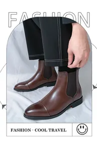 Detail of brown leather pointed toe Chelsea boots for men with elastic side panels