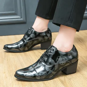 Men British Style Pointed Toe High Heel Leather Shoes Patent Mirror Dress Shoes For Hairstylist Formal Business Banquet