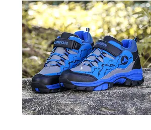 Blauwe en grijze wandelschoenen voor tieners met duurzaam bergpatroon