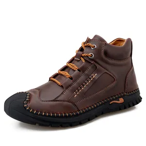 Men's High-Top Martin Boots Retro PU Leather Fleece Lined Winter Warm Anti-Slip Casual Work Boots For Men Outdoor Footwear