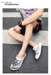 Men's breathable white clogs with newspaper print for outdoor and beach wear