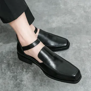 Heren Casual Leren Sandalen Zomer Open Teen Instapper Slide Schoenen Platte Mule Schoenen