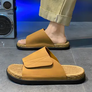 Ciabatte a Fascia Casual da Uomo Estive Sandali Piatti Antiscivolo Texture Intrecciata Plantare Comode Scarpe da Spiaggia Outdoor Grandi Dimensioni