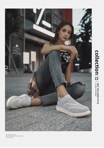 Outdoor lifestyle shot of grey slip-on breathable walking shoes for daily wear