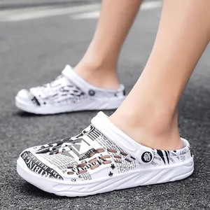 Men's Newspaper Print Clogs Breathable Non-Slip EVA Beach Sandals Outdoor Casual Closed Toe Slides Garden Shoes Big Size 49