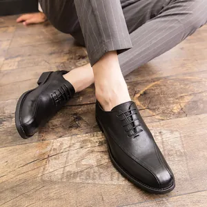 Classic black men's leather dress shoes with lace-up design for business formal wear
