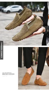 Détail de mocassins en daim décontractés avec semelle en caoutchouc à picots