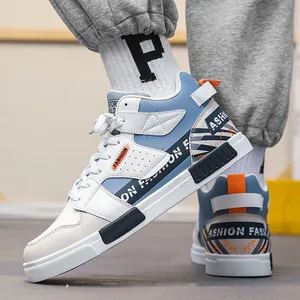 Scarpe da Skate High-Top da Uomo in Pelle Blocchi di Colore Sneakers Sportive Casual per Adolescenti Studenti
