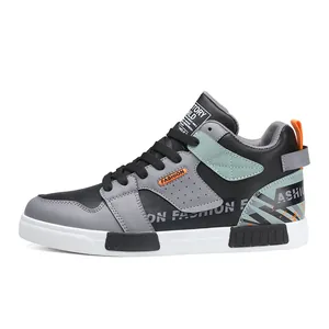 Sneakers casual alte da uomo in nero e grigio con dettagli color verde menta e arancione