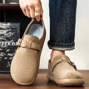 Mocassins décontractés pour hommes en daim kaki avec boucle réglable élégante
