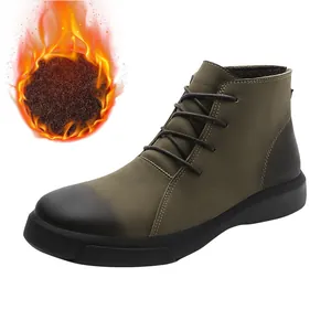 Men's outdoor high-top Martin boots with warm fur lining and vintage leather finish