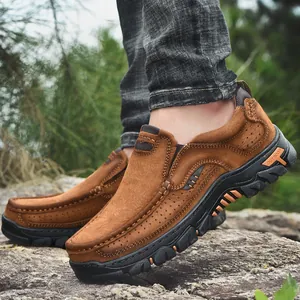 Zapatos Casuales de Senderismo al Aire Libre para Hombre Talla Grande Transpirables de Cuero de Microfibra Suela de Goma Zapatillas