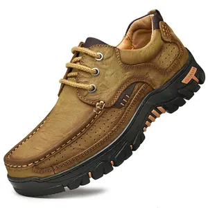 Zapatos casuales de cuero marrón para hombre con suela de goma duradera