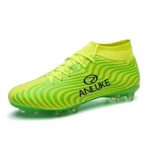 Botas de fútbol AG de caña alta profesionales para jóvenes con patrón de ondas