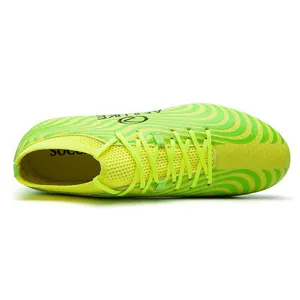 Botas de fútbol de caña alta profesionales con patrón de ondas verde lima y tacos AG