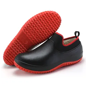 Scarpe da chef invernali da uomo con fodera in peluche calda e suola rossa antiscivolo